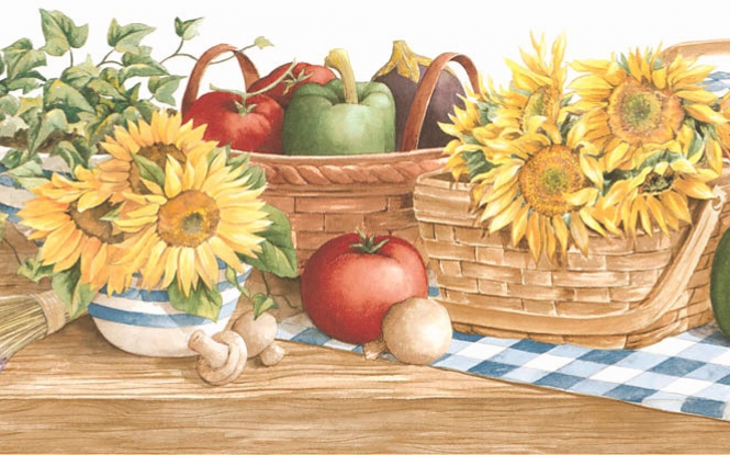 Country Sunflower Vegetable Kitchen Wallpaper Border 131b35410