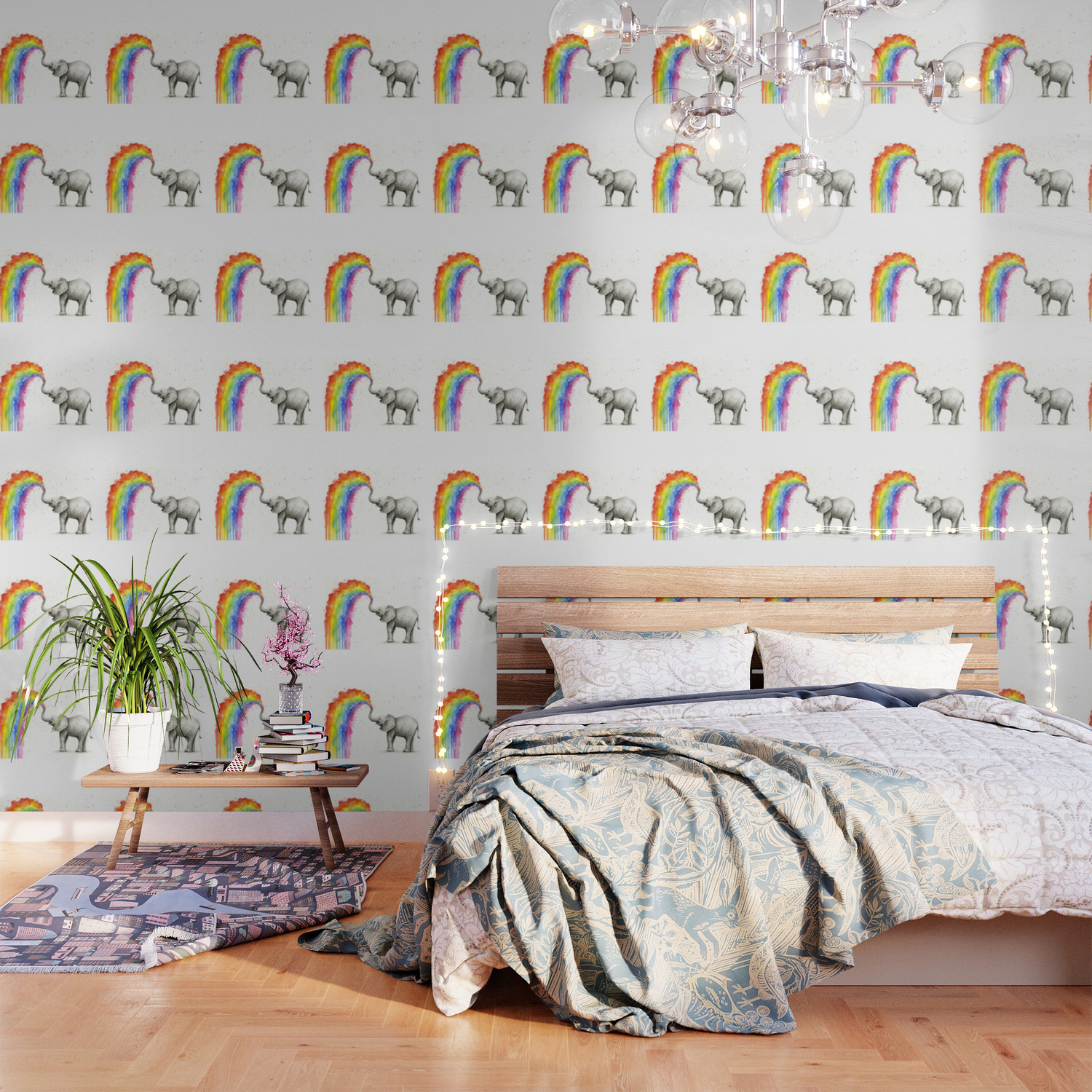Baby Elephant Spraying Rainbow Wallpaper By Olechka Society6