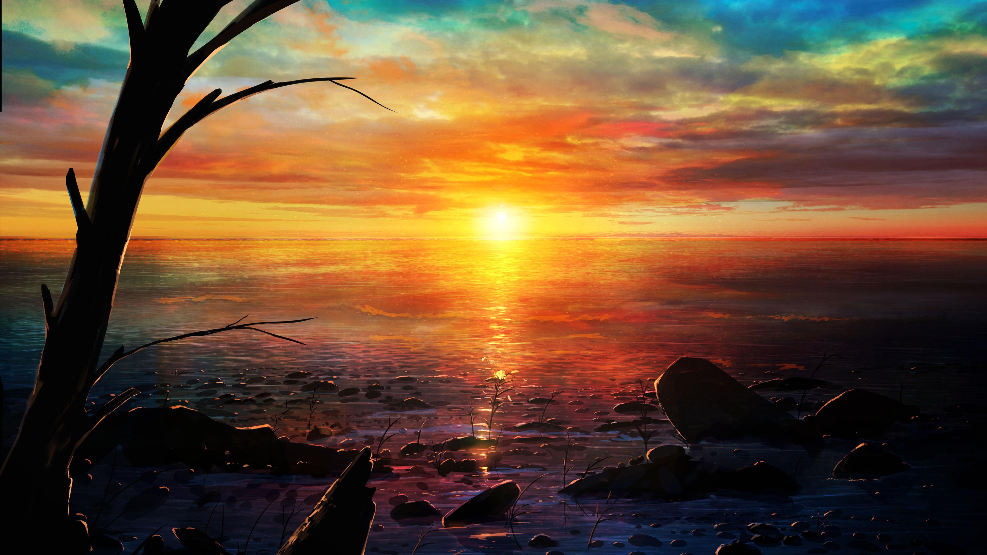 Sunset Beach Sky Clouds Scenery 4k Wallpaper iPhone HD Phone 6540f