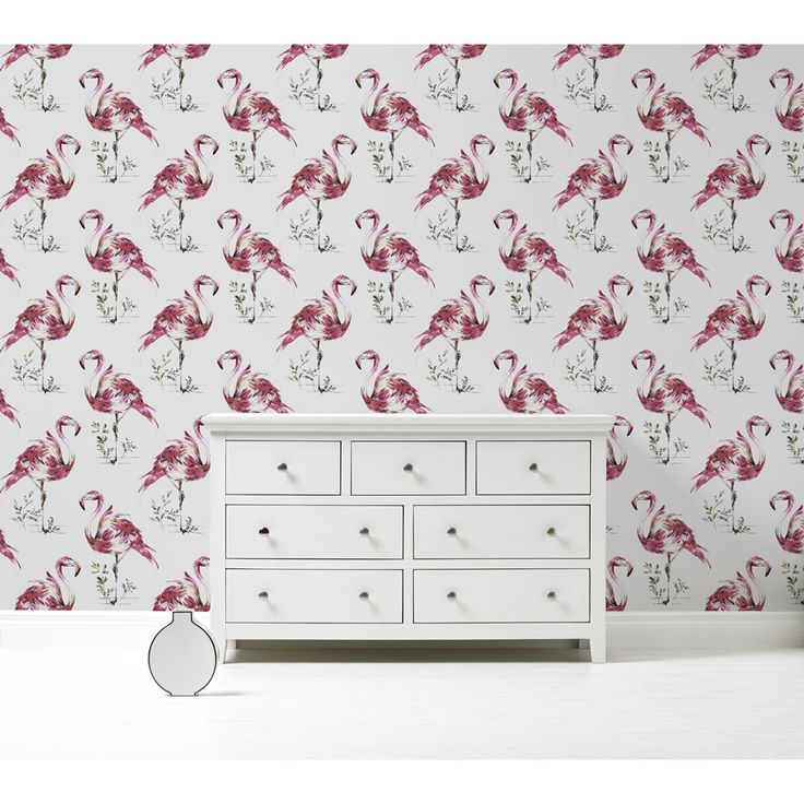 Fresco Flamingo Pink Wallpaper   spare room with mint walls