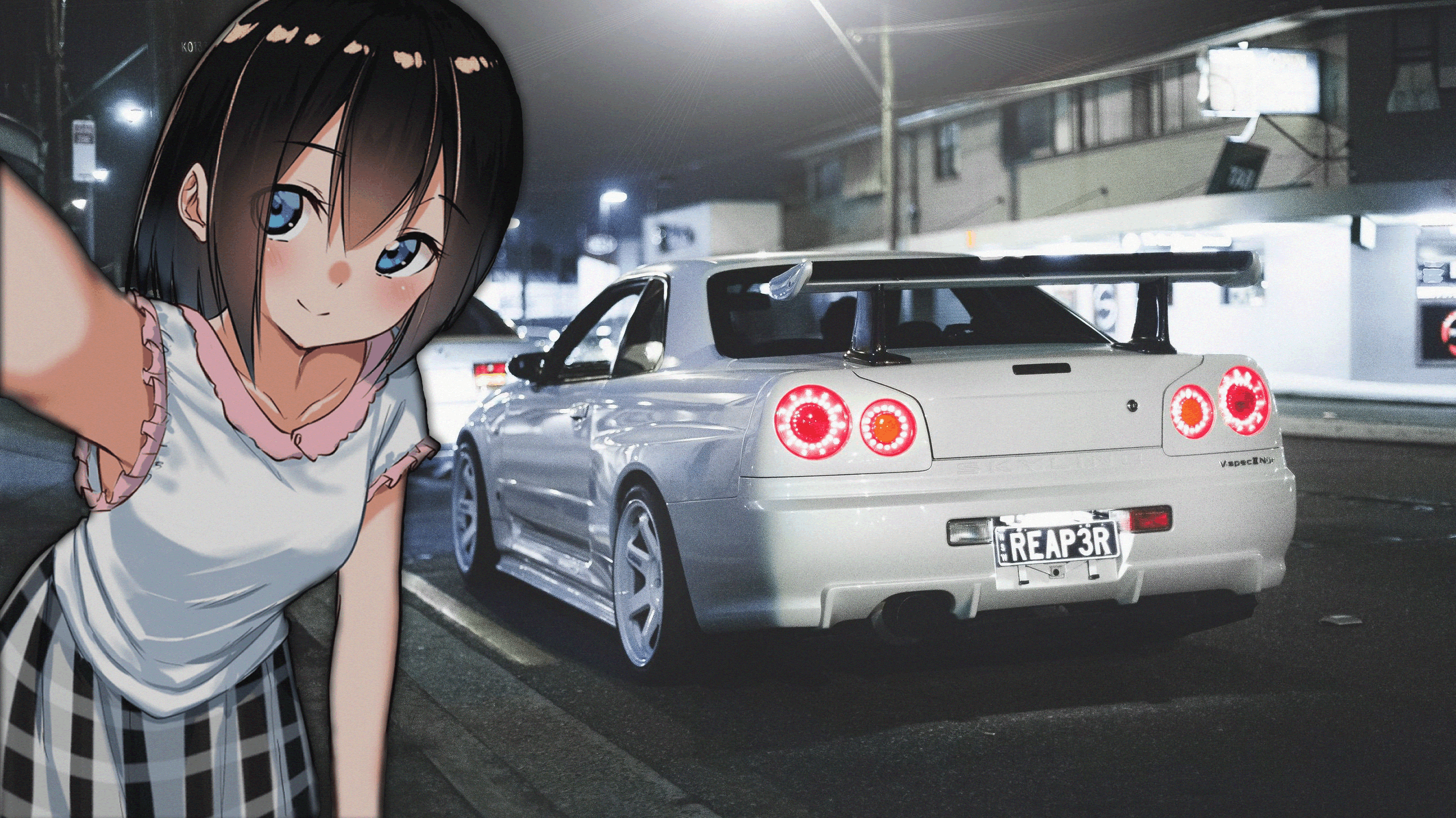 Anime Car, Racing Car, White Car, Wheels, Sport Car, Vehicle, Spoiler •  TrumpWallpapers