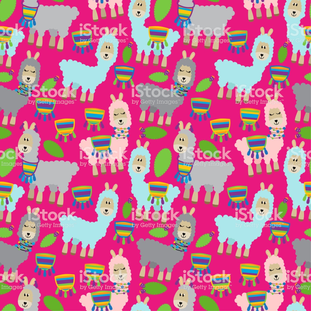 Seamless Tileable Llama And Cactus Pattern Or Background Stock