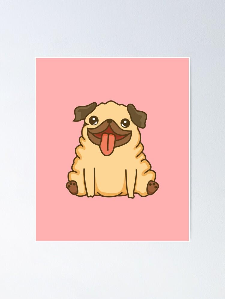 Cute Pug Dog Cartoon Drawing Poster For Sale By