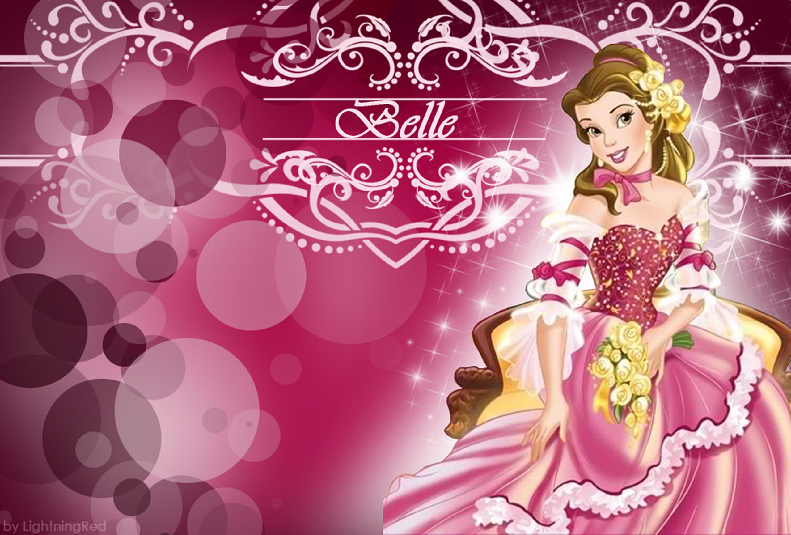 Disney Princess Fan Art Pink Belle Wallpaper