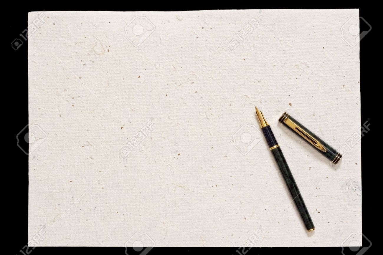 Pen And Old Paper Isolated On Black Background Stock Photo