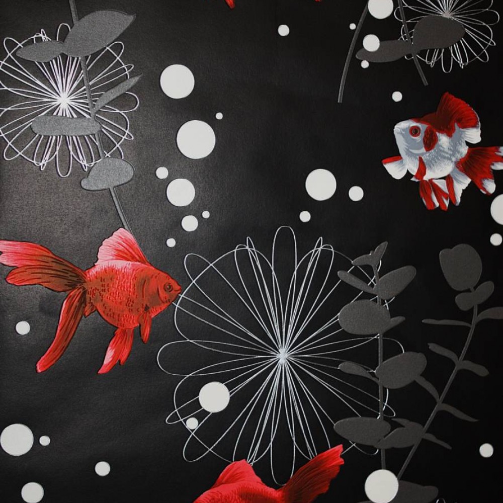 Rasch Wallpaper Red Fish On Black Lancashire And Paint