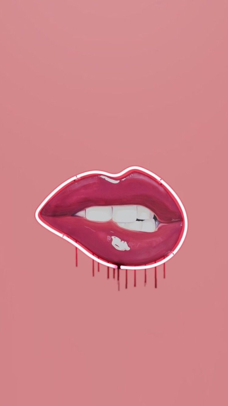 Wallpaper Lips Neon Lighting
