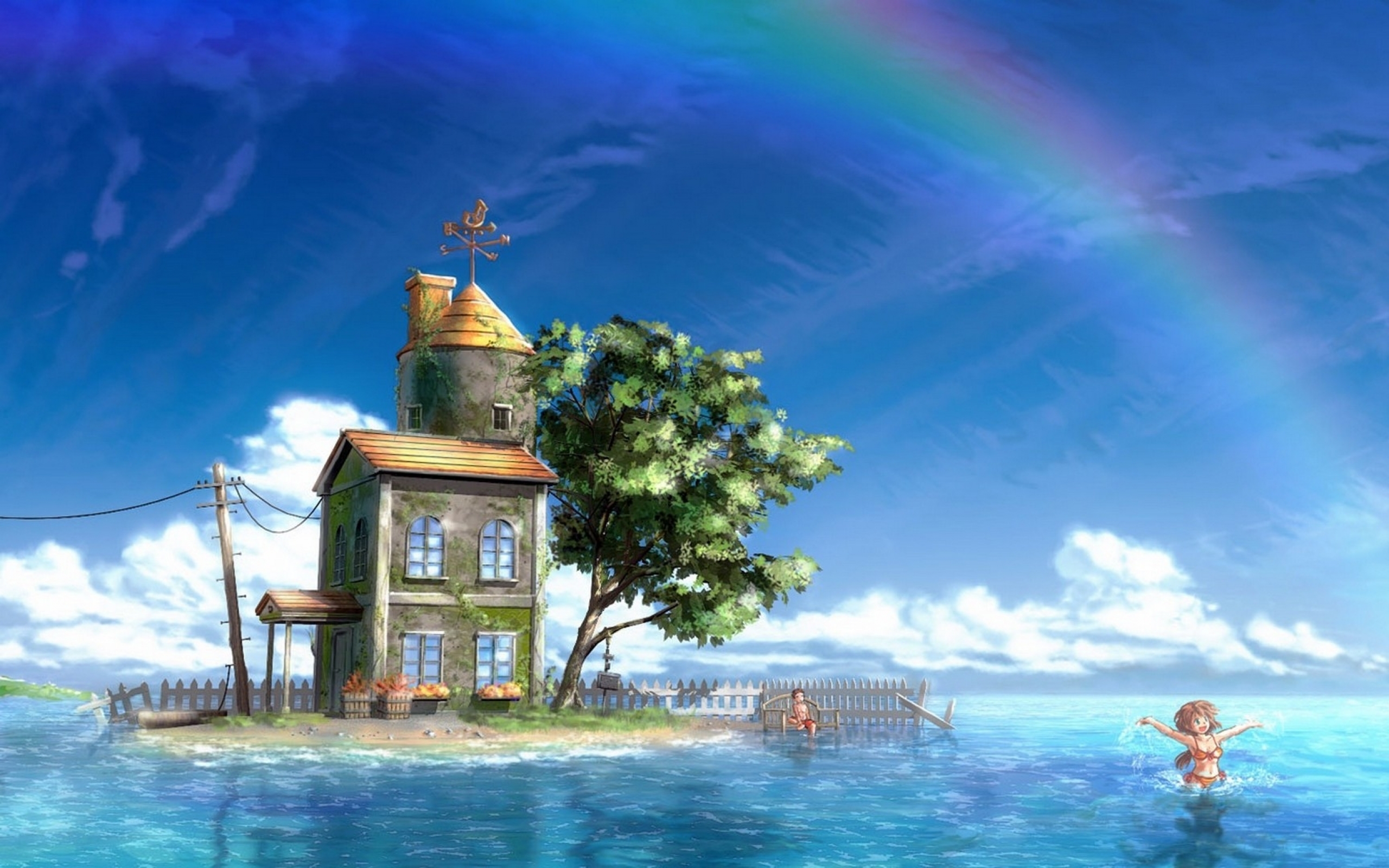 Anime Scenery House and Rainbow Wallpaper   HD Background