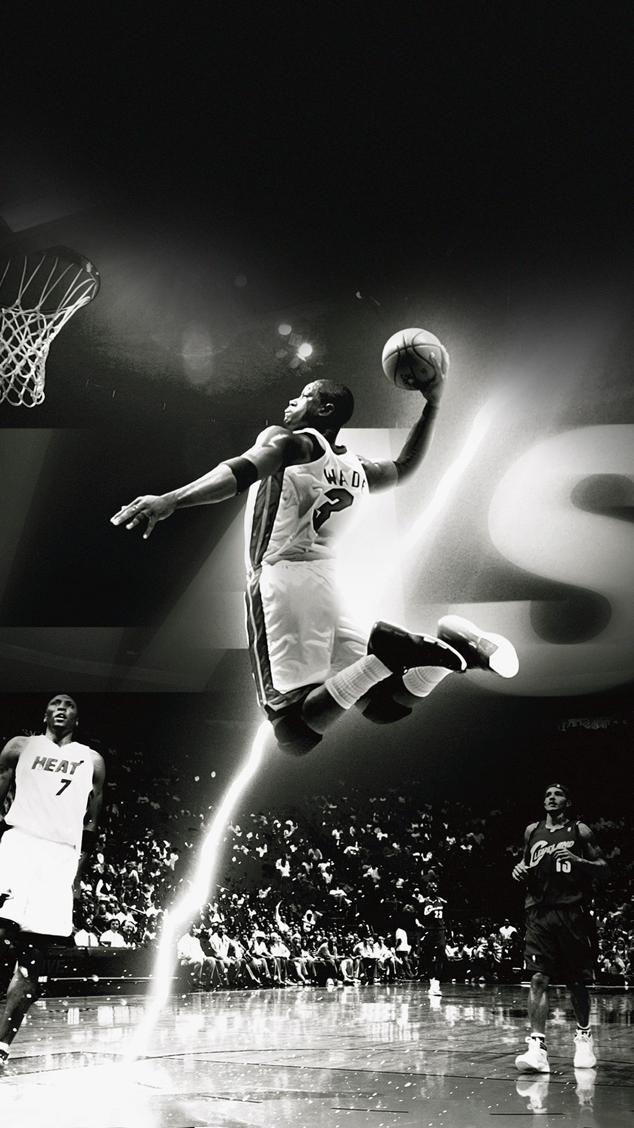 Dwyane Wade Dunk NBA Flash Sports Black And White Android Wallpaper 1242x2208