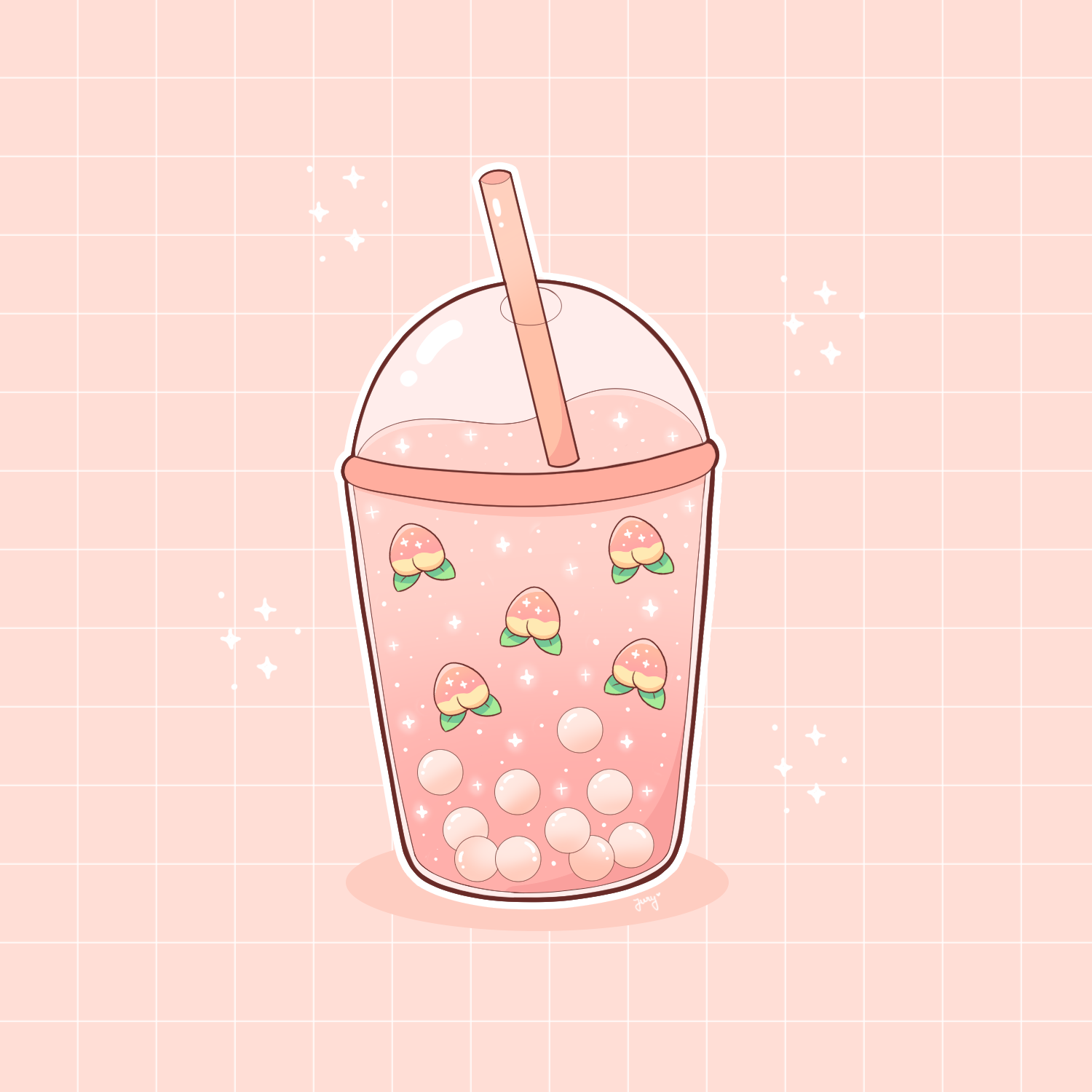 Peach Boba Wallpaper Cute Kawaii Drawings Tea