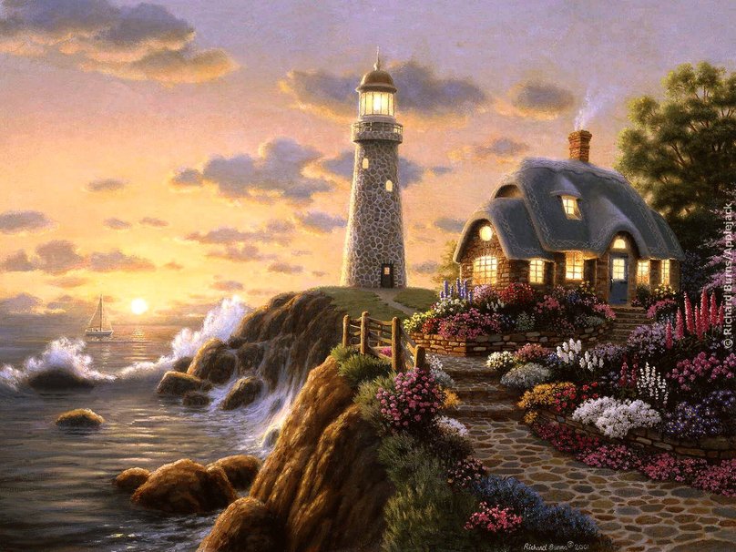 Cottage Lighthouse Wallpaper