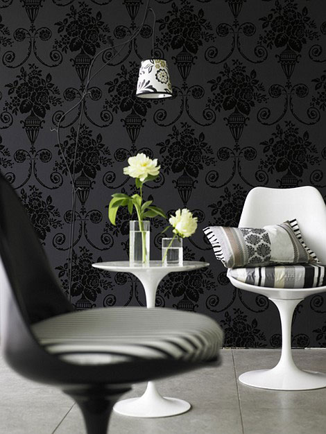 black wallpaper decor floral motifs