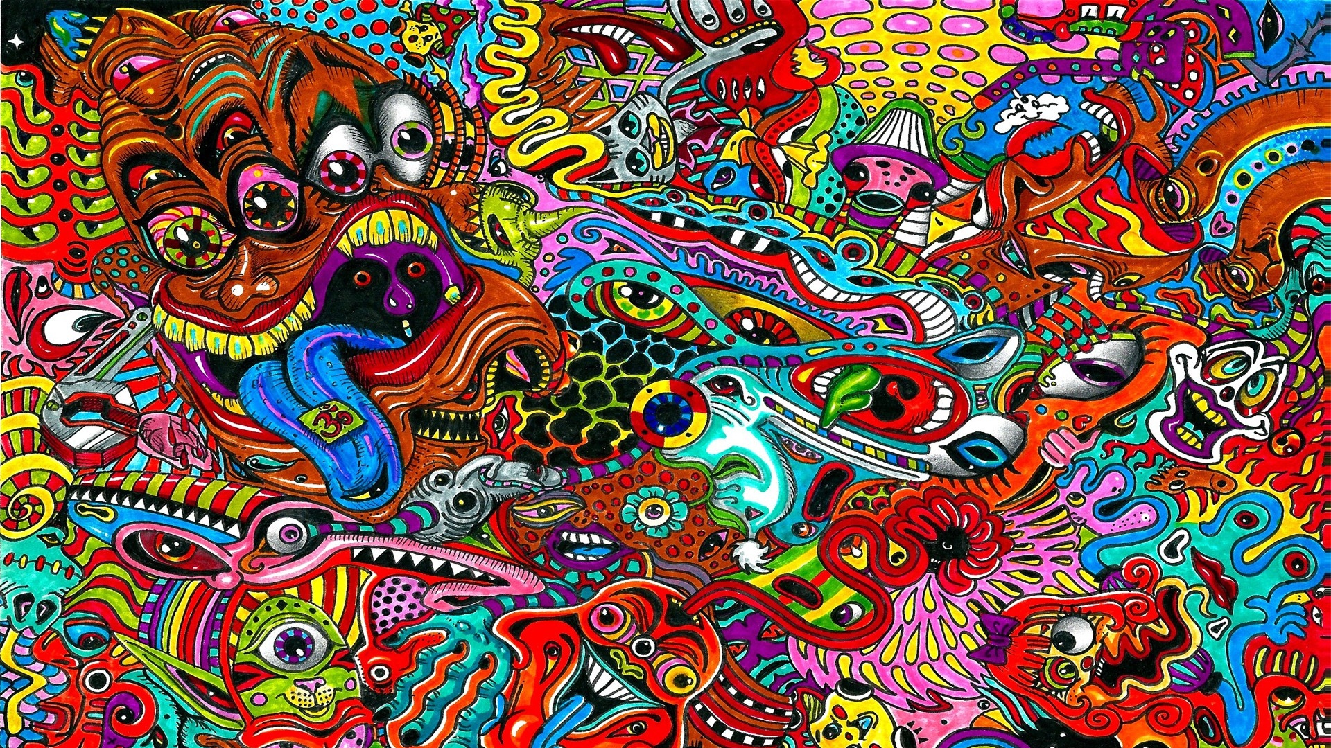 Drawing Surreal Colorful Psychedelic Full HD 1080p Background