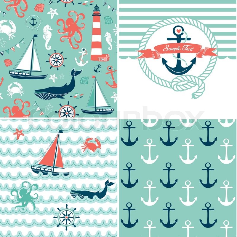 Vector Of A Set Nautical Background Blue Red And White