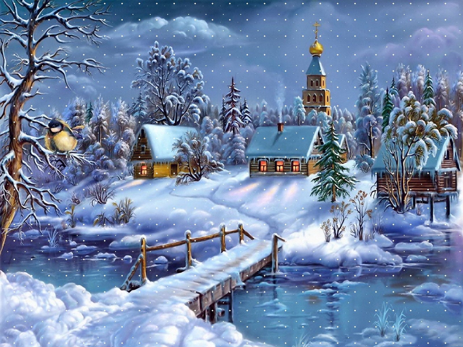Snowy Village Desktop Wallpaper