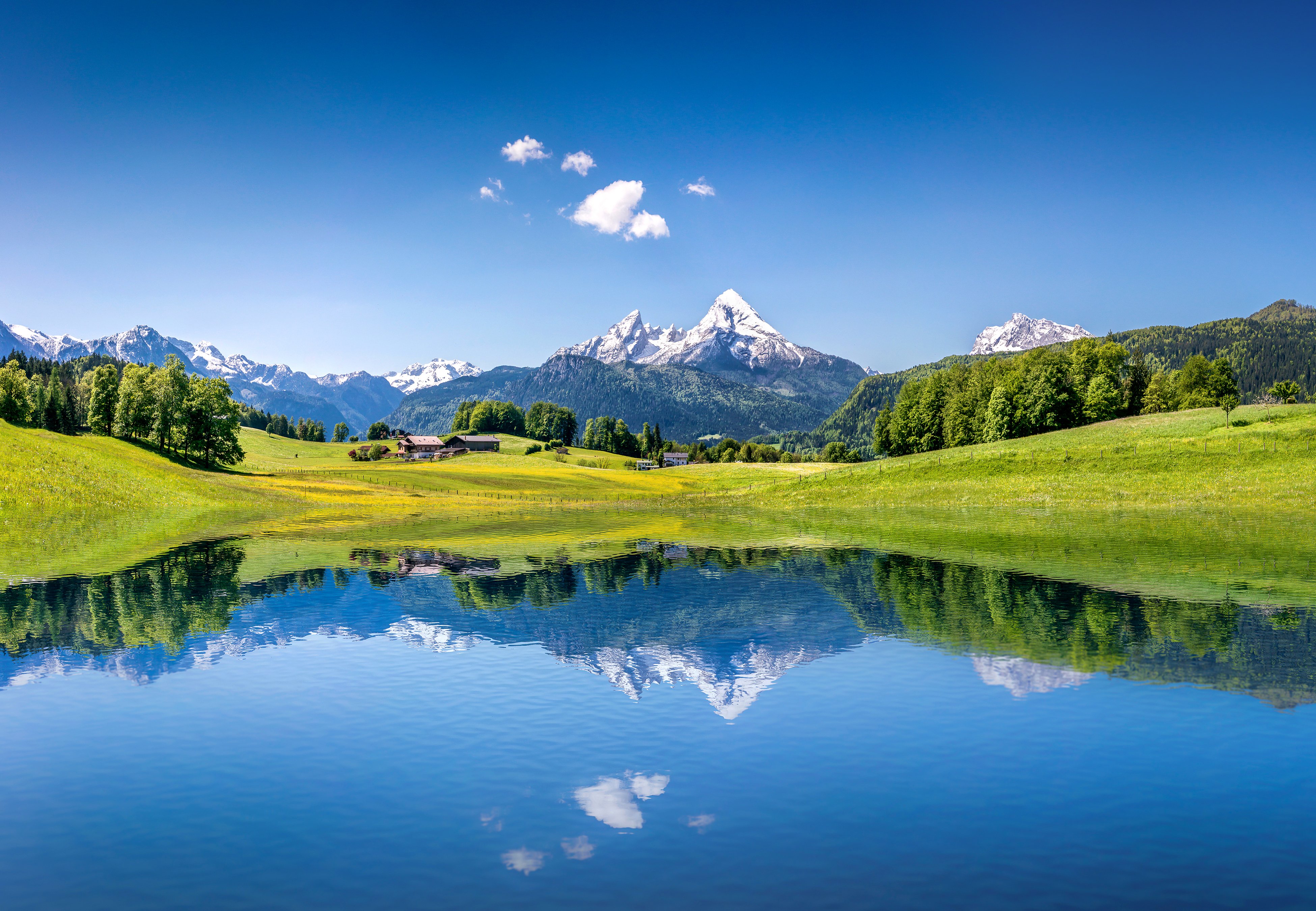 Scenery Lake Switzerland Mountains Grasslands Sky Alps Nature Wallpaper