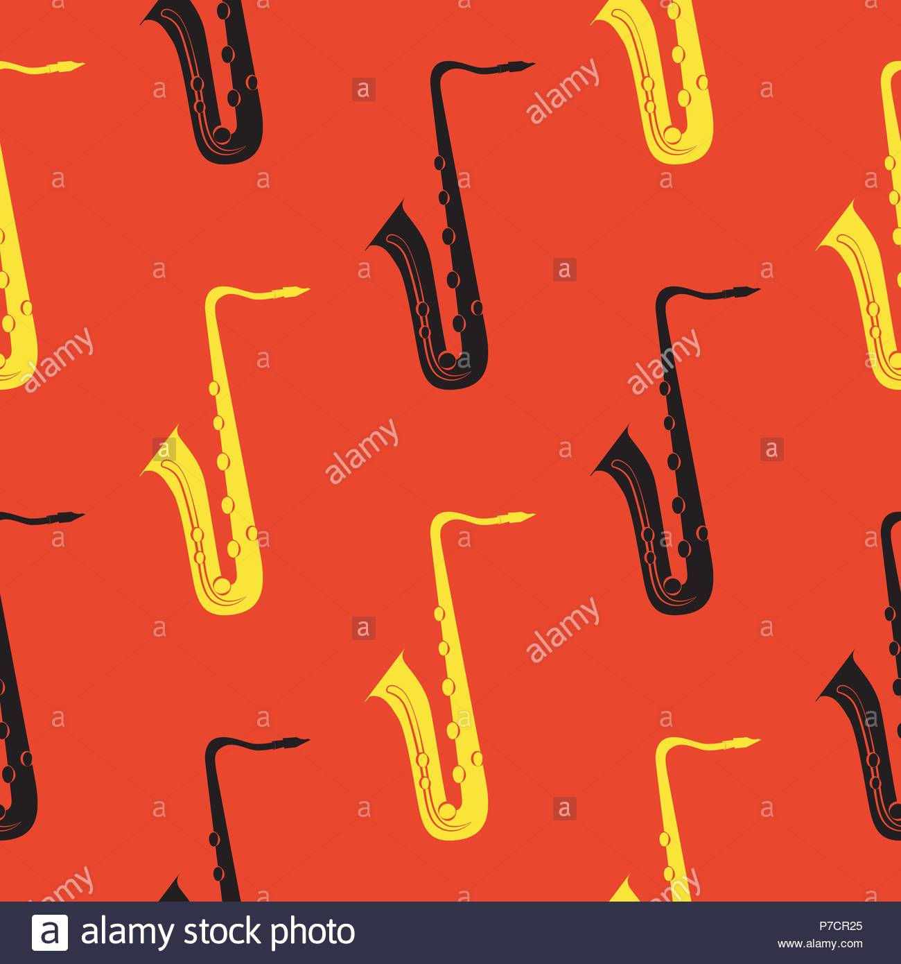 Jazz Concept Saxophone Seamless Pattern Black And Yellow