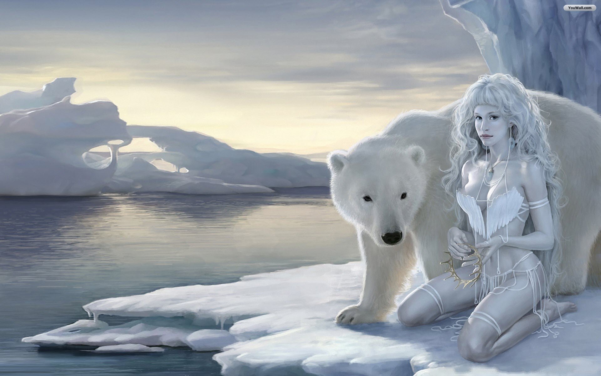 Polar Bear And Girl Wallpaper