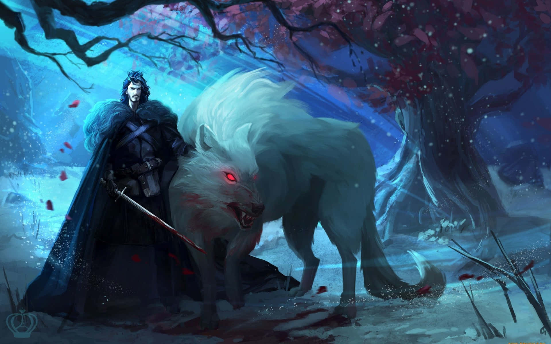 An Image Of A Wolf Betwixt Water And Fire Wallpaper