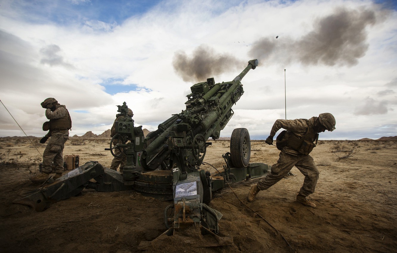 Wallpaper Field Soldiers Volley Artillery Howitzer Mm