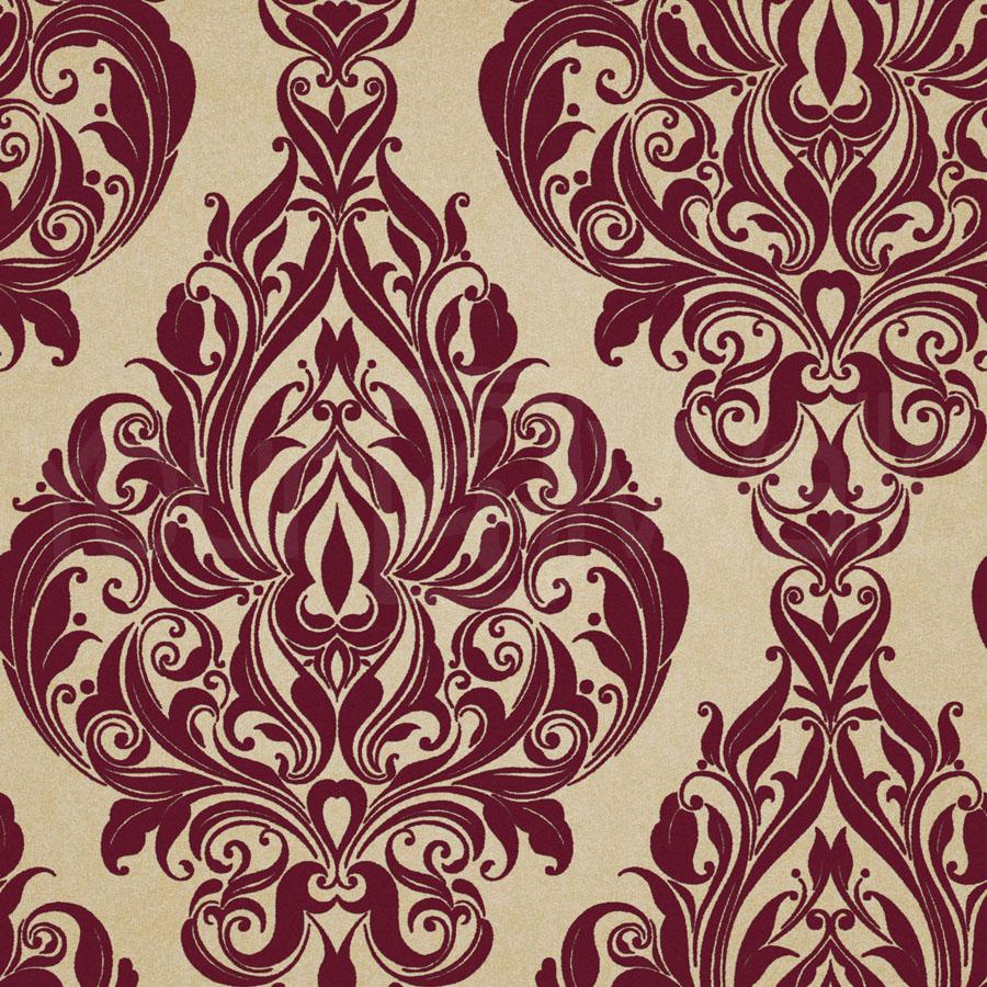 Kinky Vintage Real Flock Cherry Red And Gold Damask Wallpaper