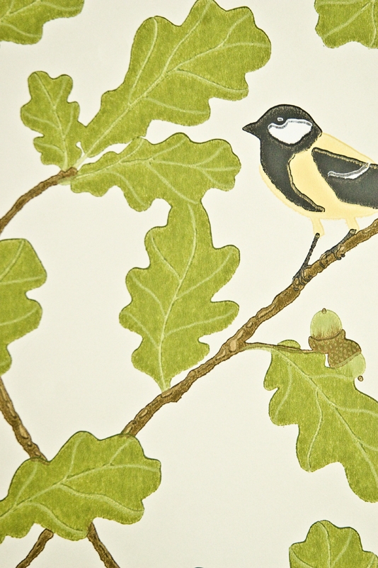 Waldemar Wallpaper Cream With Oak Leaf And Bird Design In