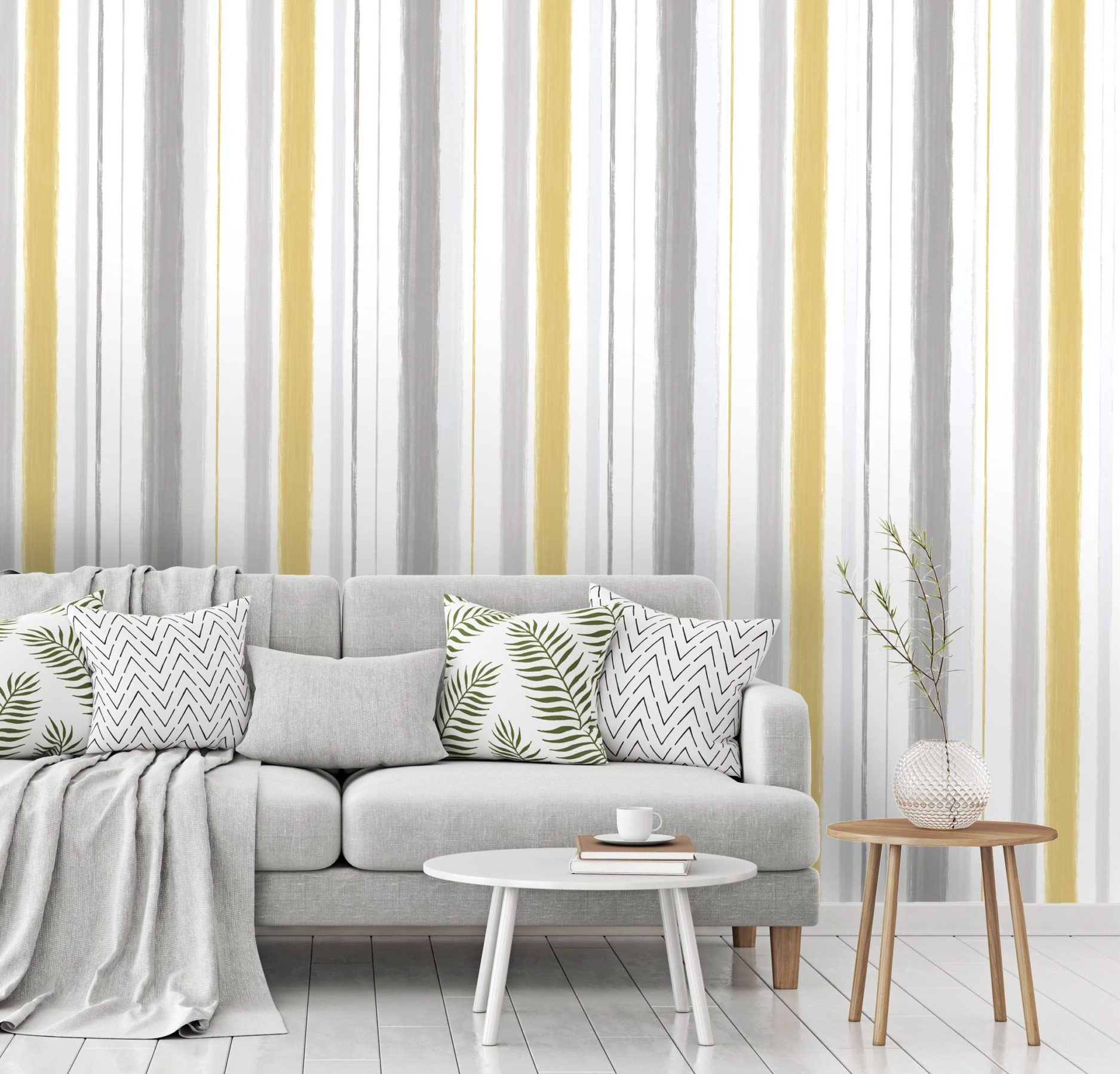 Holden D Cor Statement Talbot Grey And Yellow Striped Smooth Wallpaper