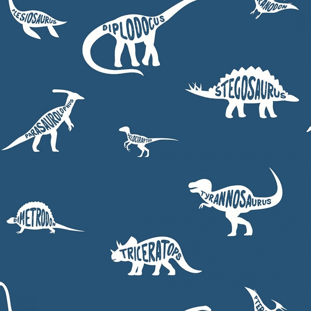 Dino Childrens Wallpaper In Blue I Love