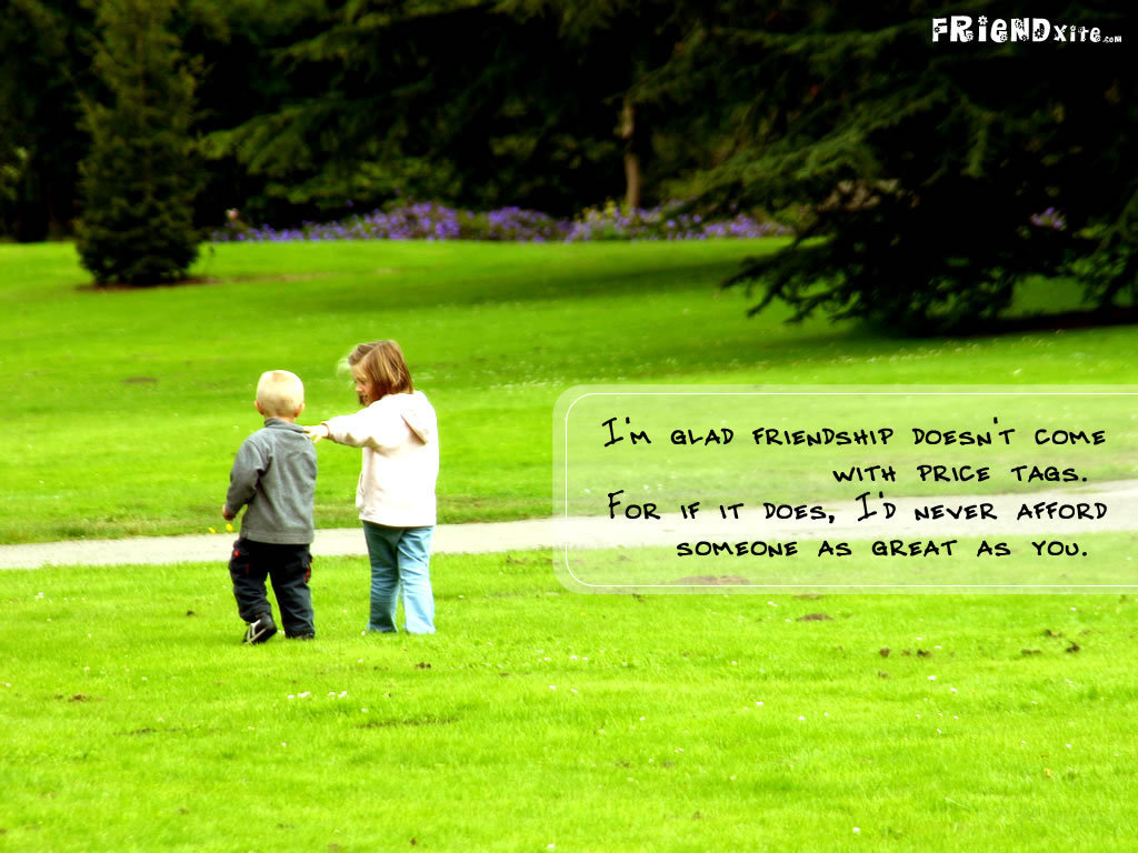 Two young children walking on a grassy field, symbolizing the priceless nature of friendship