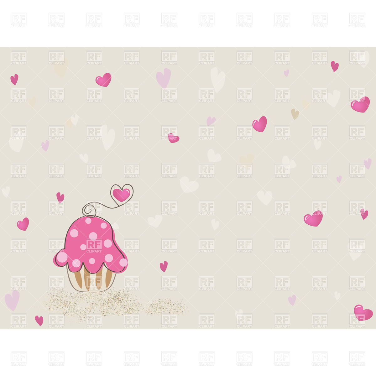 Pink Festive Cupcake On Background With Hearts Vector