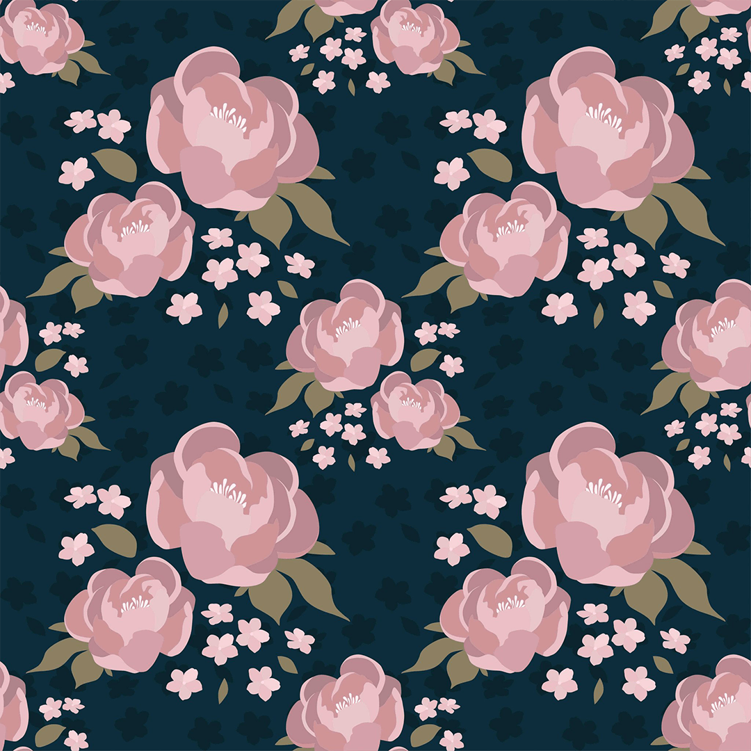 Navy Floral Wallpaper