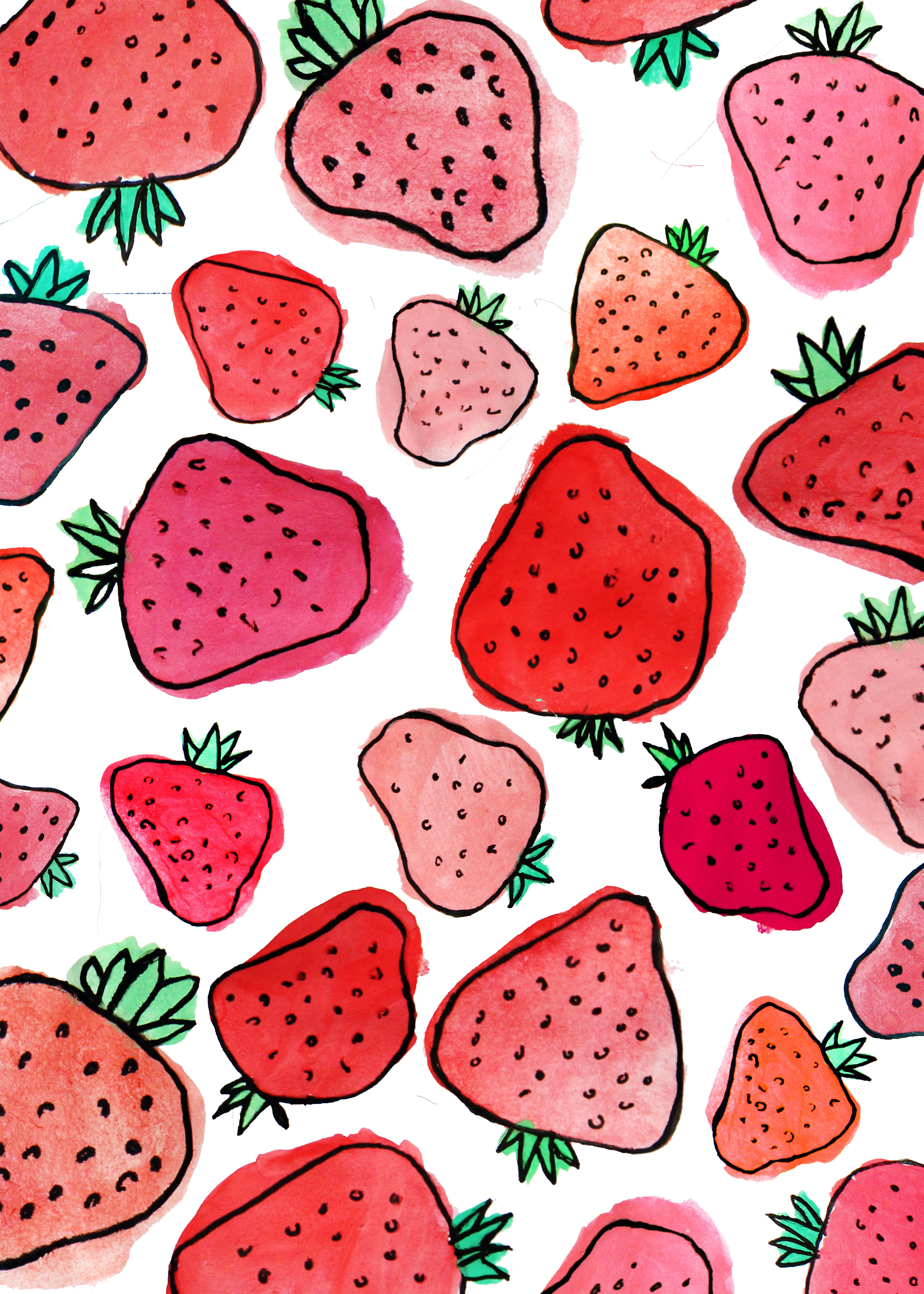 Strawberry Watercolor Summer Berry Fruit Decoration Wall Nursery Decor Printable Wallpaper