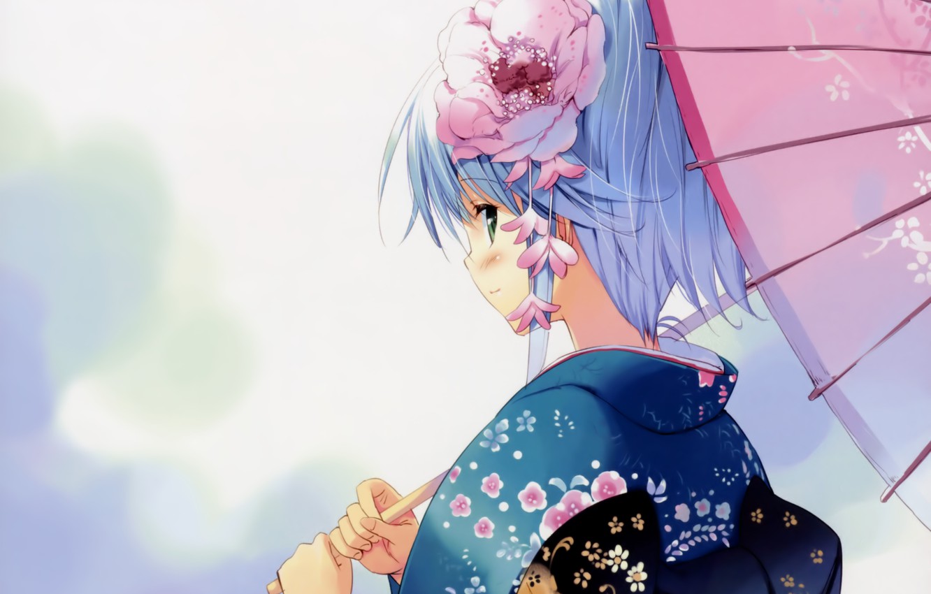 Wallpaper Flower Look Girl Umbrella Anime Yukata Image For