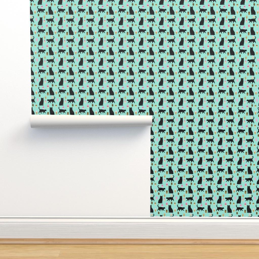 Black Cat Ice Cream Cats Fabric Summer Wallpaper Spoonflower