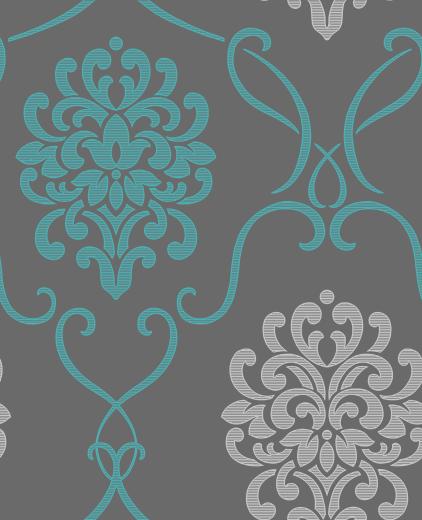 Home Decorline Accents Damask Turquoise Grey