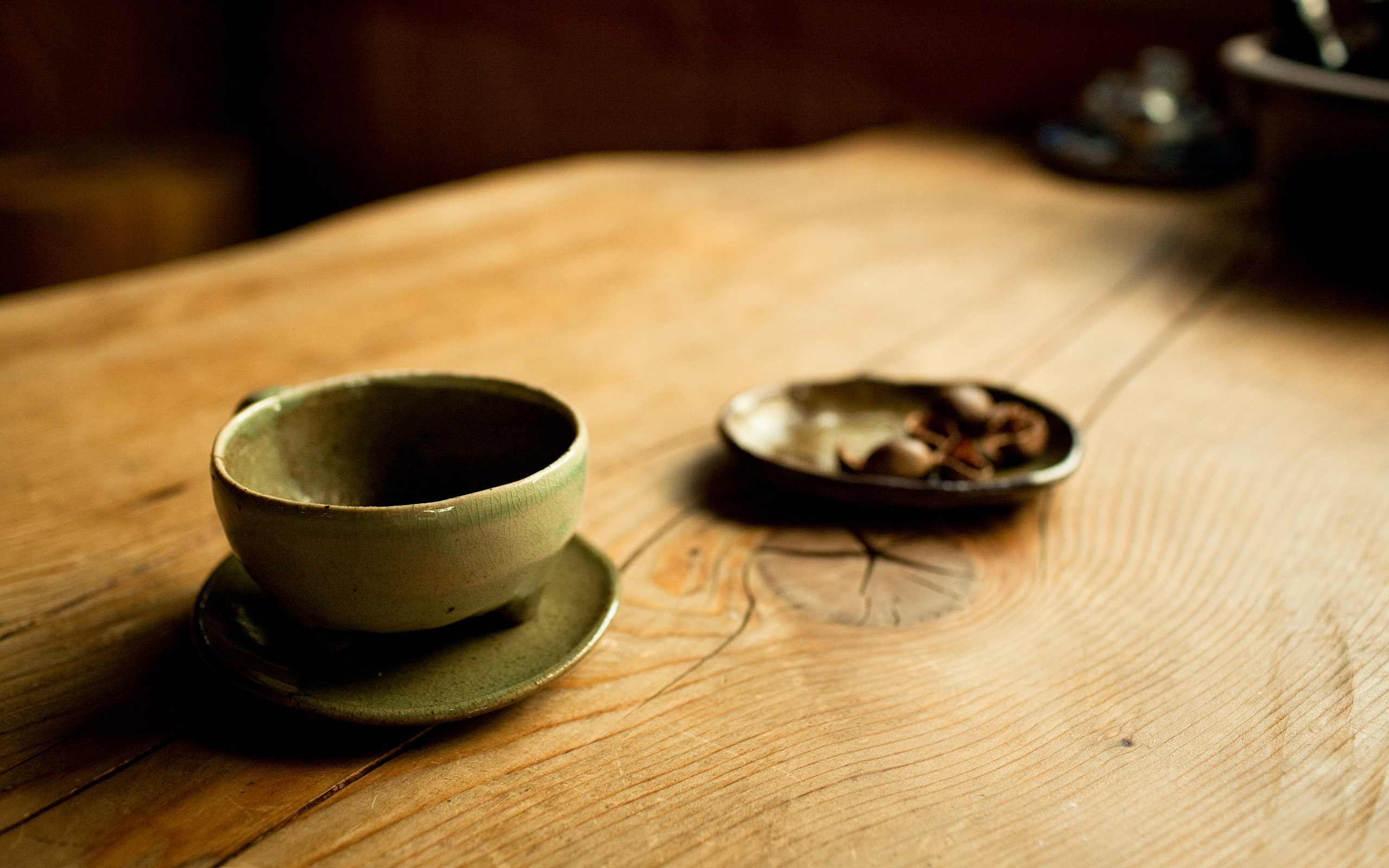 Cup On Wooden Table Wallpaper
