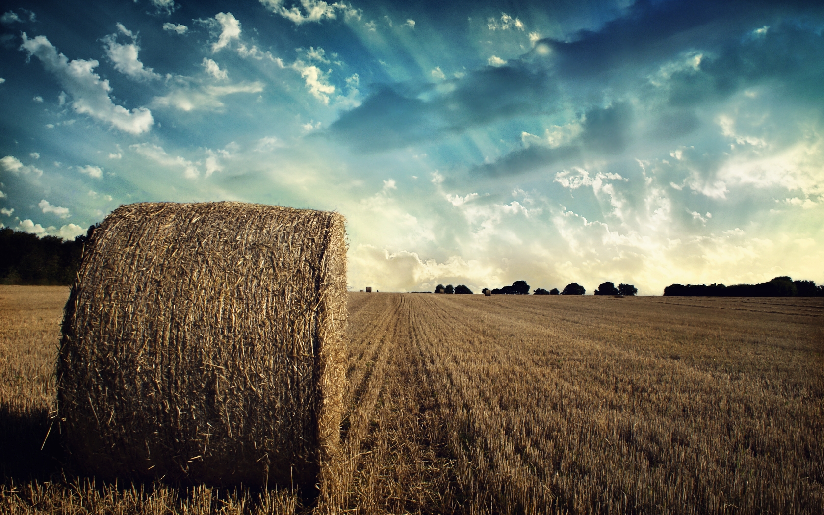 Hay Bale Harvesting Field Sky Wallpaper