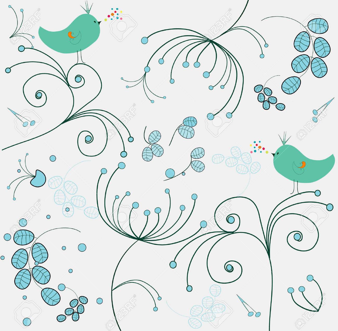 Whimsical Floral Wallpaper Royalty Cliparts Vectors And