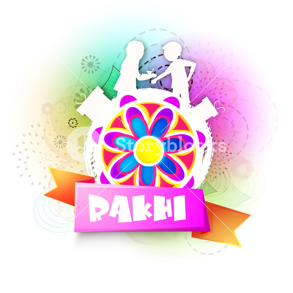 Colourful Rakhi With Glossy Ribbon Creative White Illustration Of