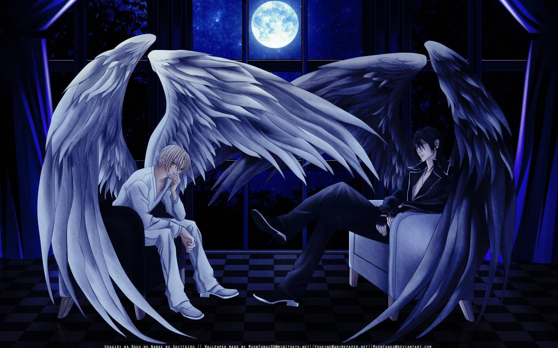 Anime Boy Dark And Light Angels Wallpaper