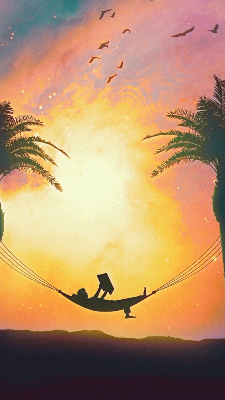 Relaxing Silhouette Sunset Art Wallpaper