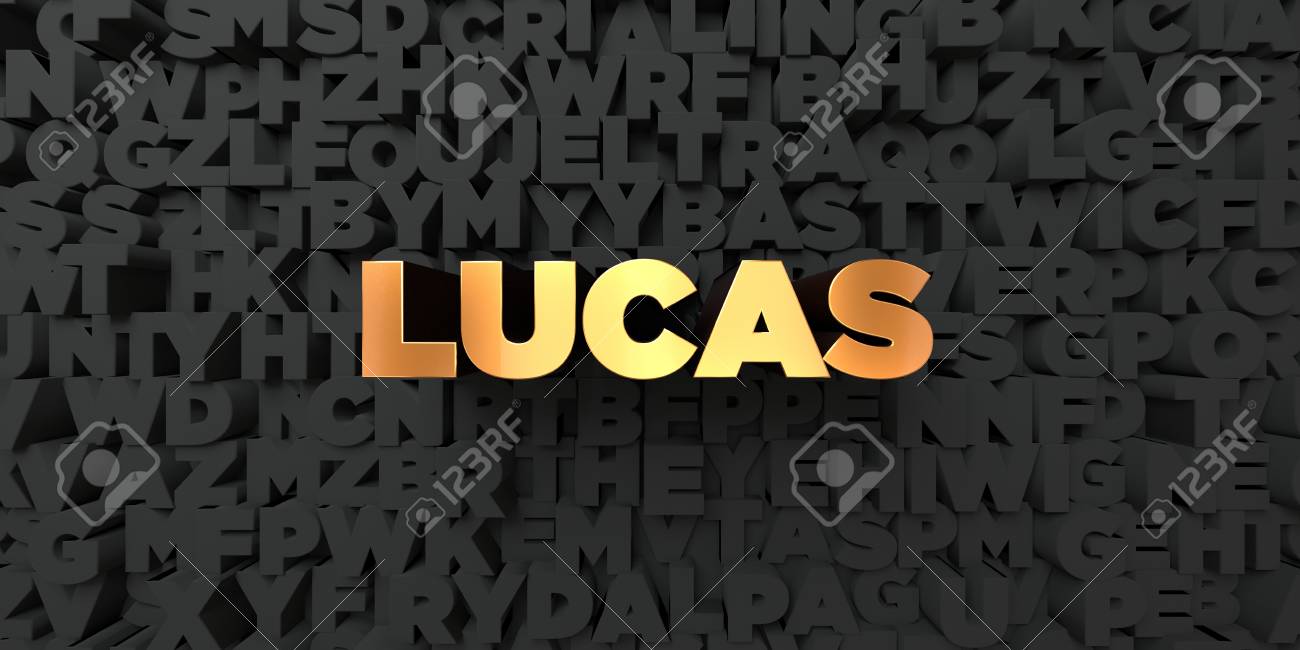 Lucas Gold Text On Black Background 3d Rendered Royalty