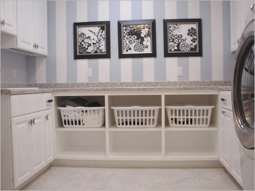 Laundry Room Designs White Blue Striped Wallpaper Good