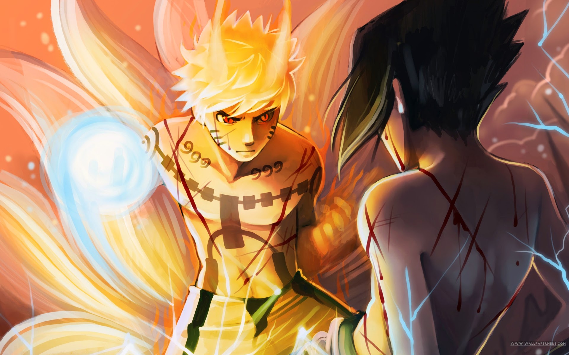 Naruto Kyuubi Vs Sasuke 0x Wallpaper HD