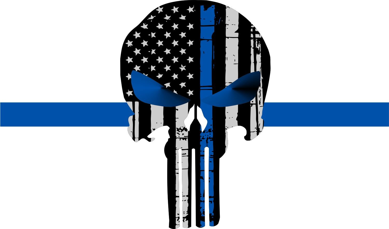TATTERED punisher 5X4 INCH SUBDUED US FLAG Thin blue line SKULL REFLECTIVE ...
