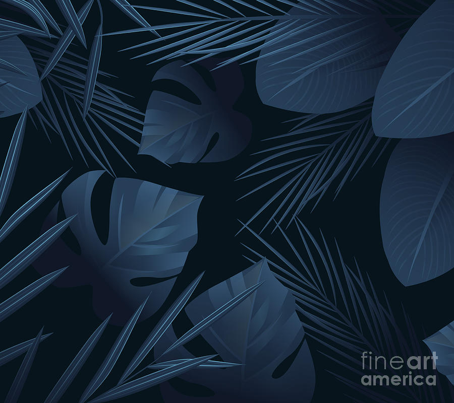 Realistic Dark Tropical Leaves Wallpaper Theme Digital Art By
