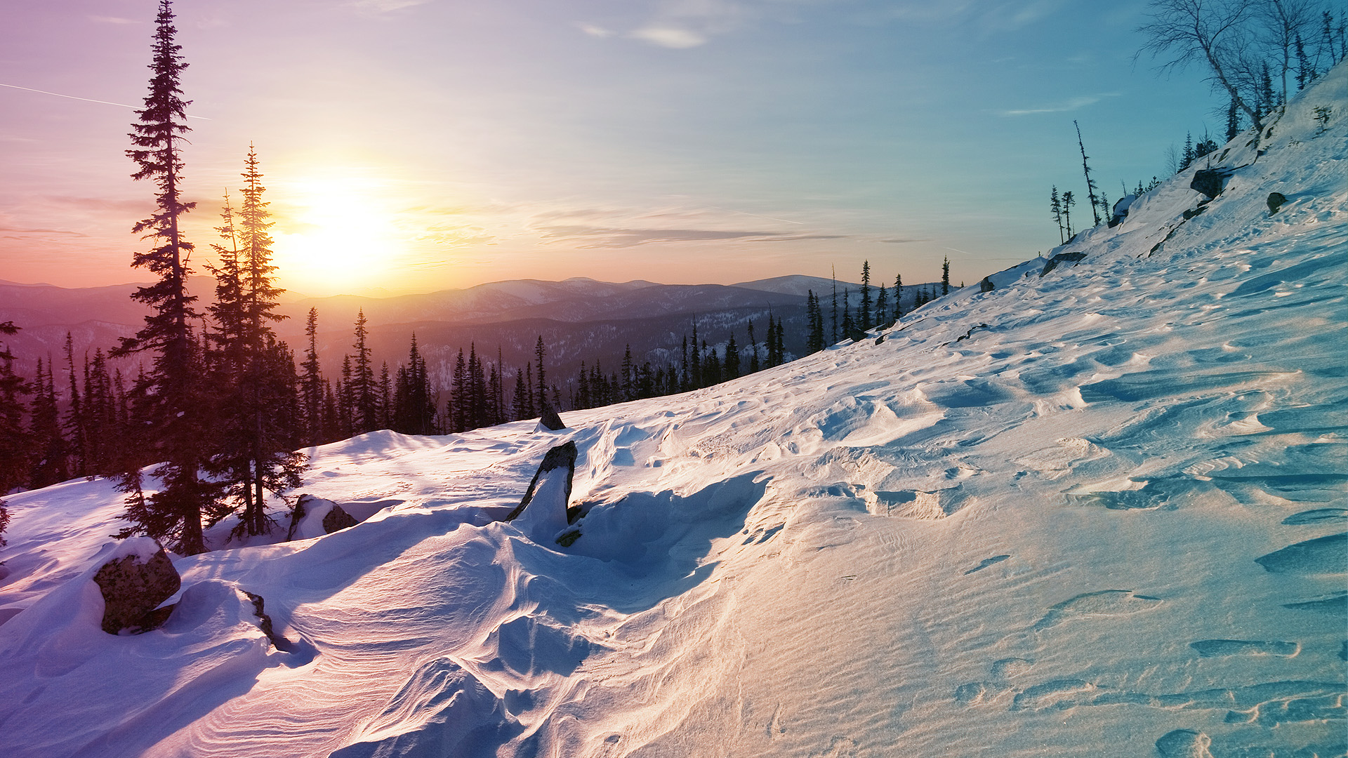 Winter Sunrise Mountain HD Wallpaper003