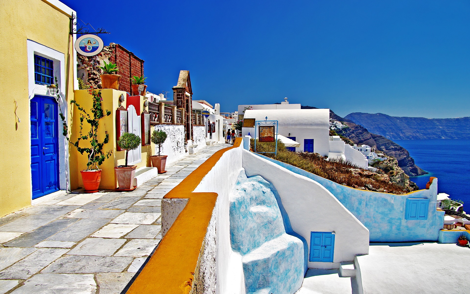Wallpaper Santorini Greece Street Houses White Style