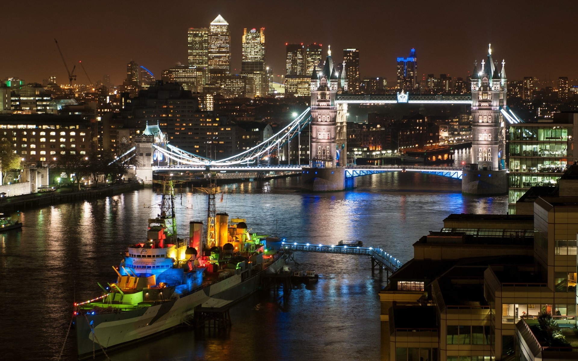 Night London And Tower Bridge Desktop Wallpaper HD