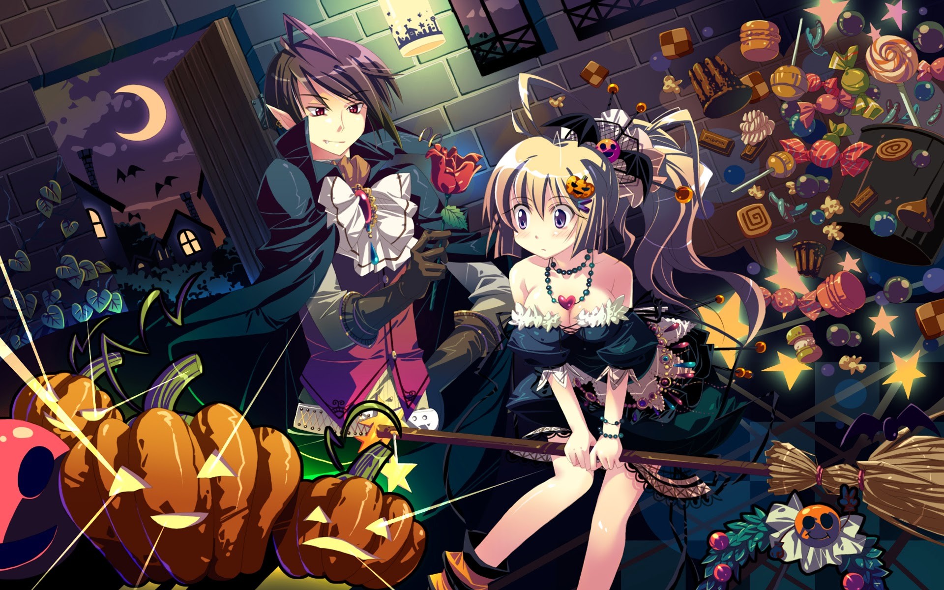 HD wallpaper: Anime, Halloween, Cat, Pumpkin, White Hair, Witch | Wallpaper  Flare